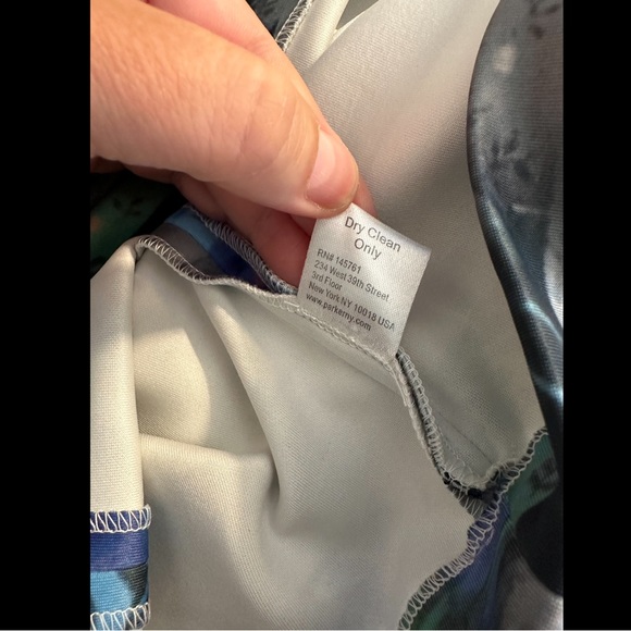 PARKER Tobias Halter Mini Dress Scuba Wrap Cut Out Blue Black Geometric Geo - Picture 10 of 11